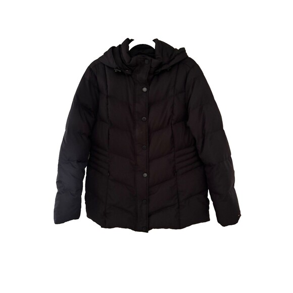 Tommy Hilfiger Down Filled Black Women's Fall Winter Hooded Puffer Coat size XL - Picture 1 of 7